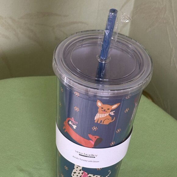 VERA BRADLEY BARK PARK DOGS DOUBLE WALL TUMBLER W/STRAW:NWT DOGS - Picture 3 of 11